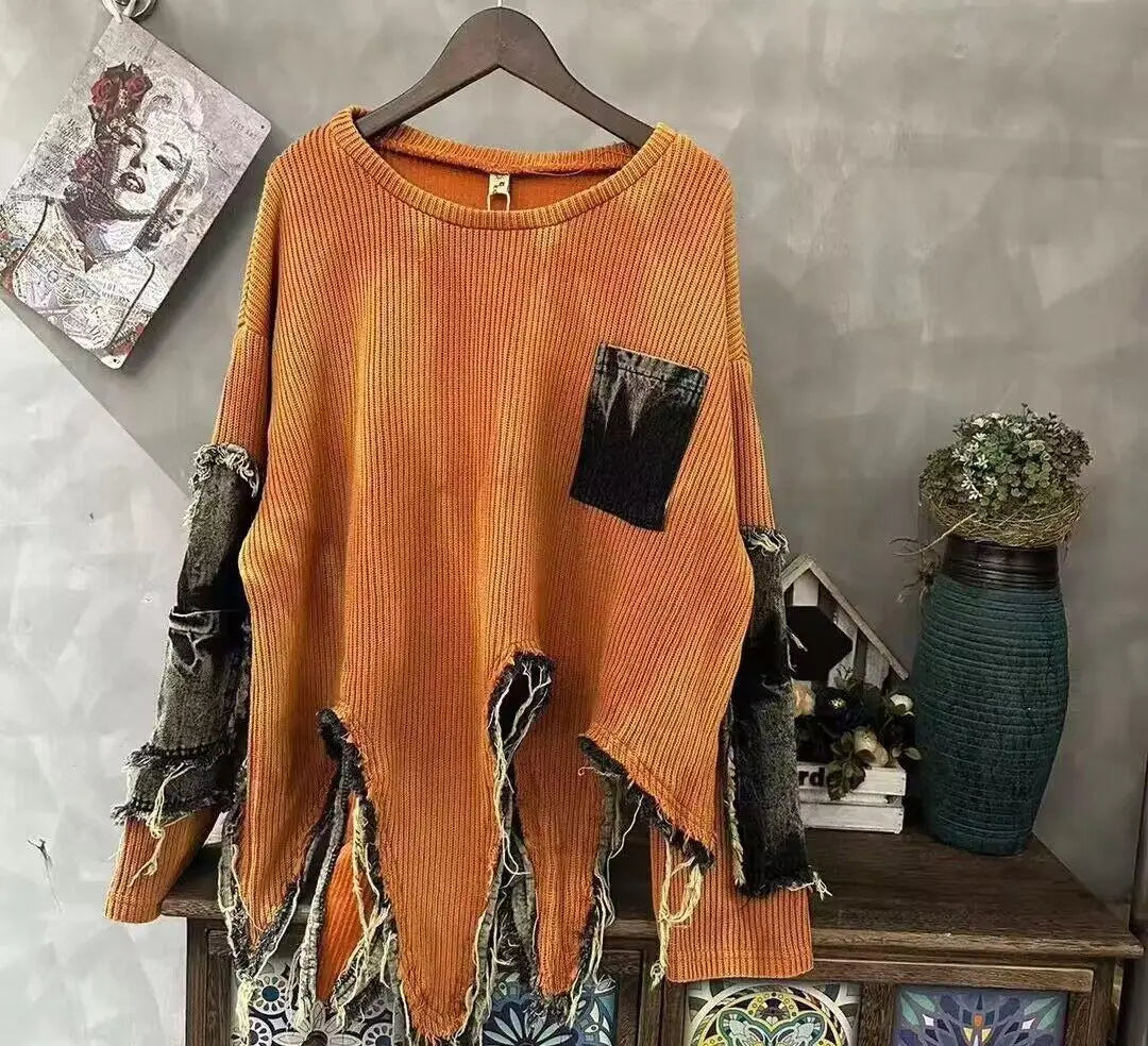 Vintage Distressed Knit Sweater Long Sleeve