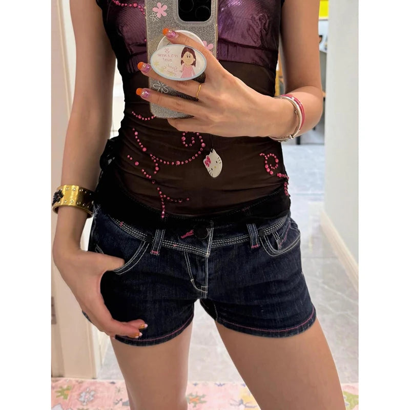 Vintage Gothic Denim Aesthetic Shorts