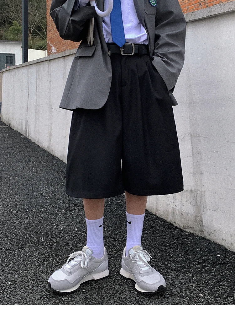 Black Loose Casual Pleated High Shorts