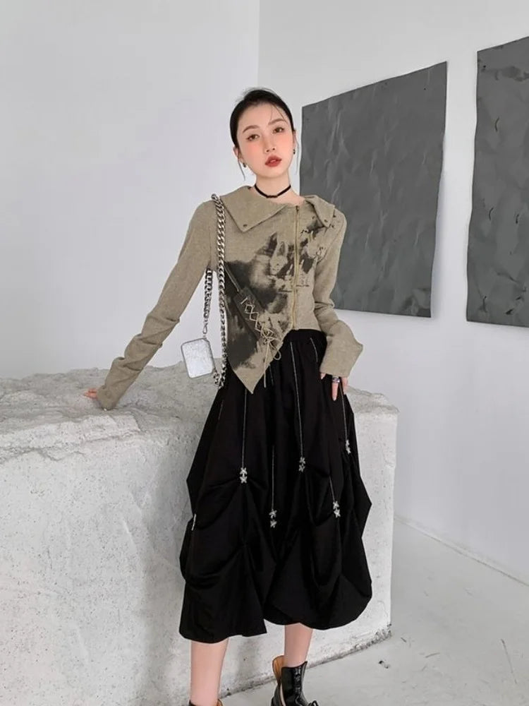 Vintage Chic Graffiti Print Open Cardigan