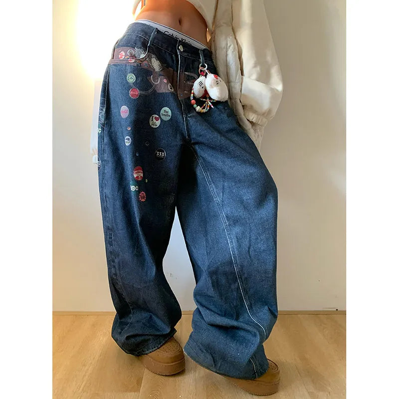 New Retro Vibe Graffiti Print Jeans