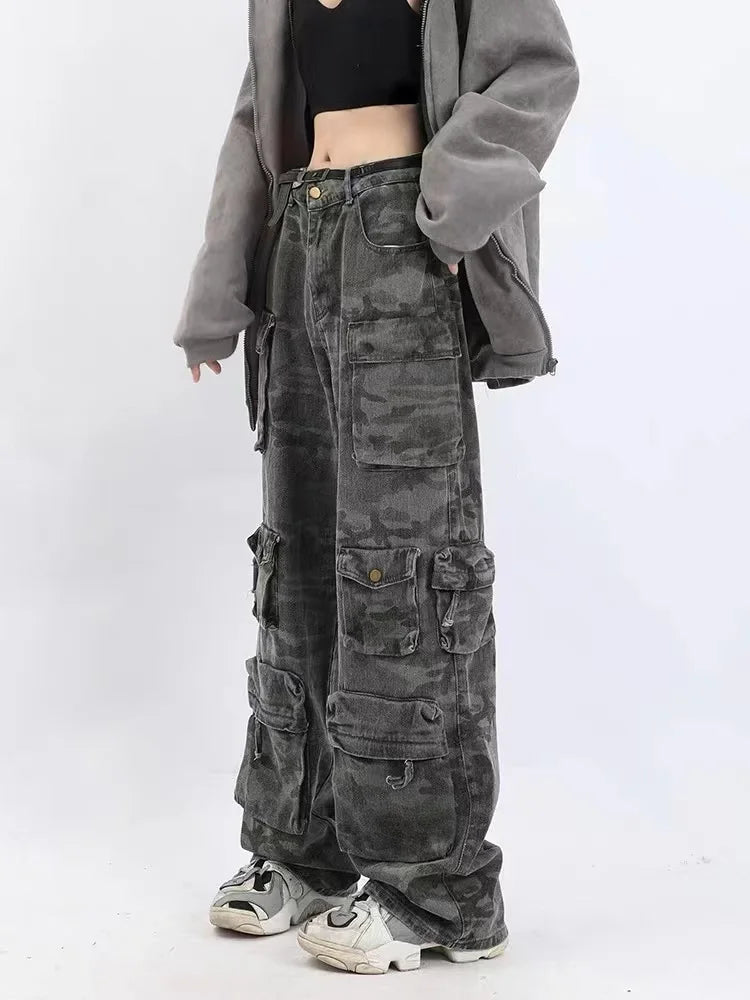 Retro Camouflage Wide Leg Casual Pants