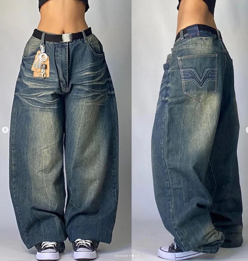 Solid Color Washed Baggy Jeans