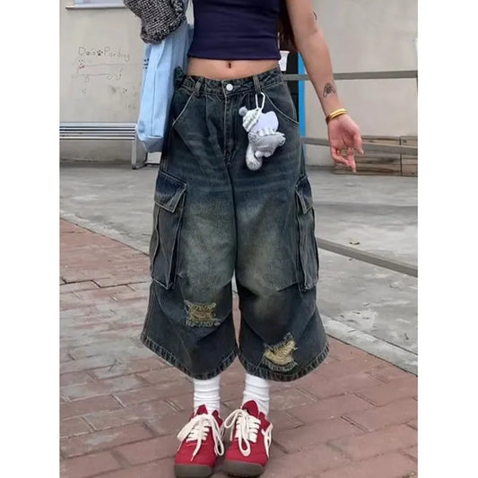 Vintage High Waist Blue Washed Jorts