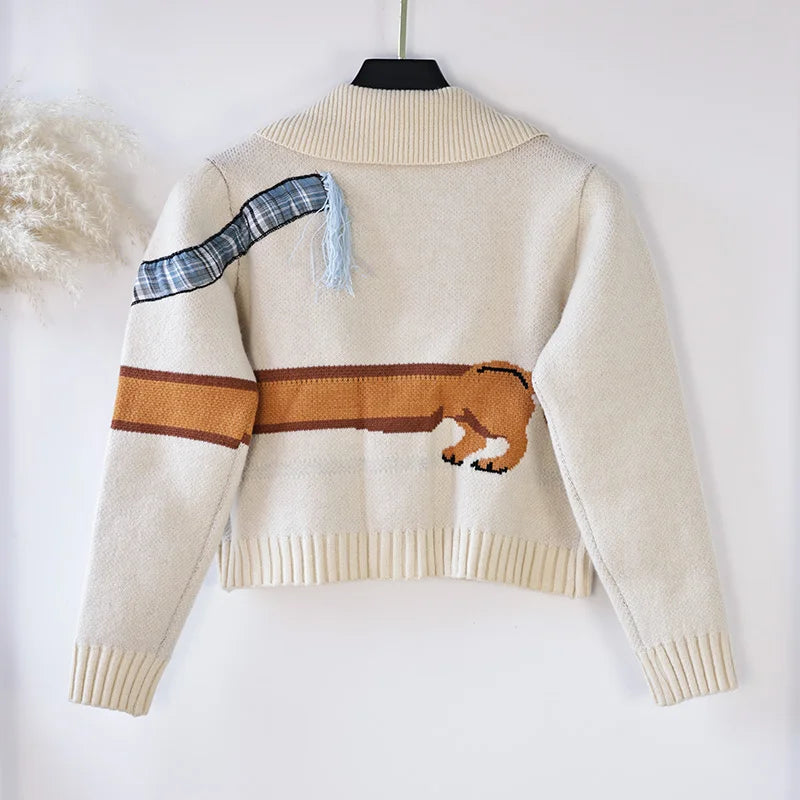 Cozy Chic Puppy Pattern Knit Cardigan