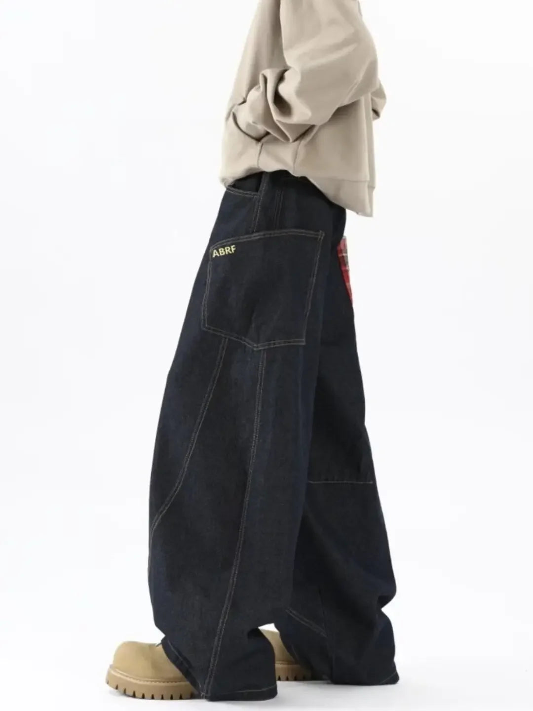 Retro Plaid Cargo Wide Leg Jeans