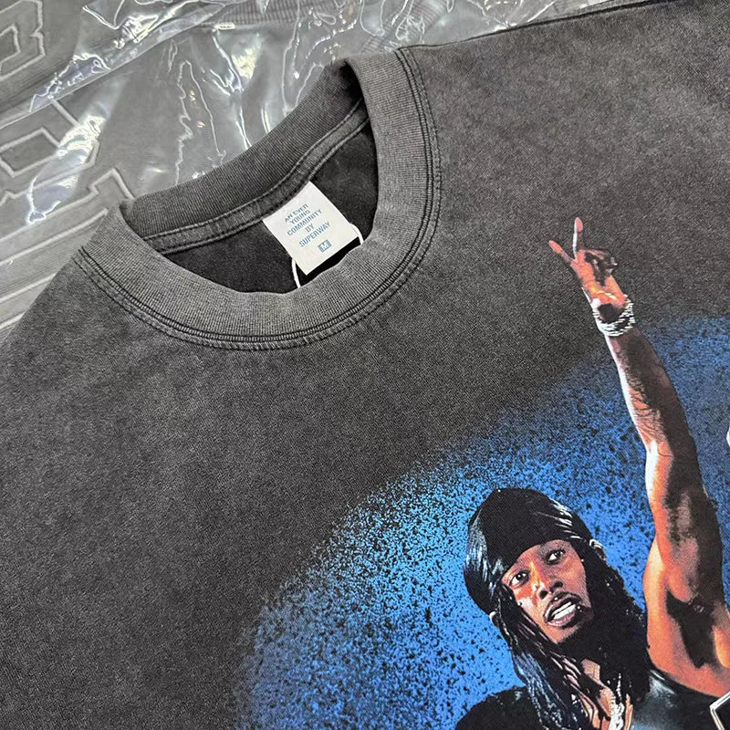 Washed Vintage Rock Singer Print T-Shirt