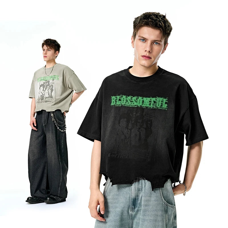 Vintage Distressed Graphic Print Boxy T-Shirt