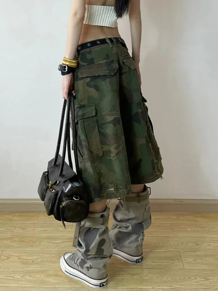 Vintage Camouflage Green High Waist Jeans