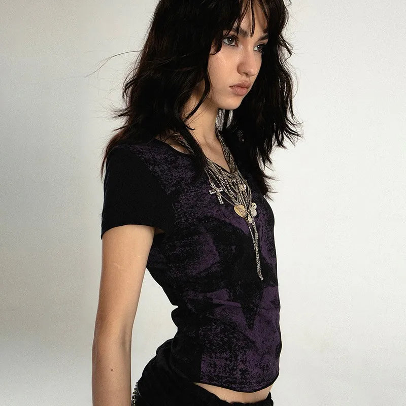 Vintage Grunge Star Print Crop T-Shirt