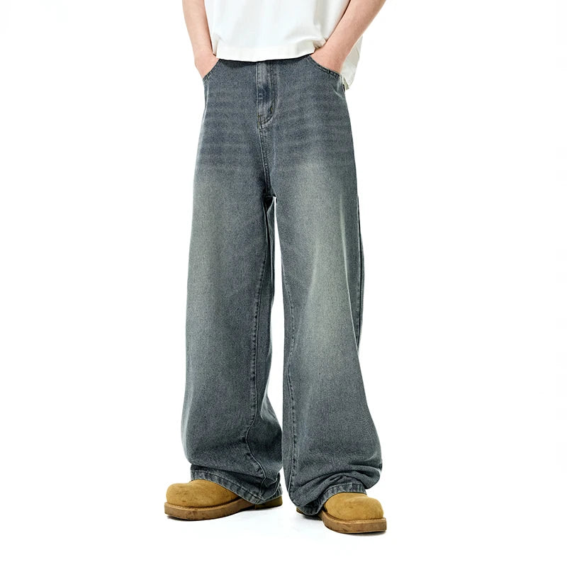 Retro Sandblasted Distressed Straight Leg Jeans