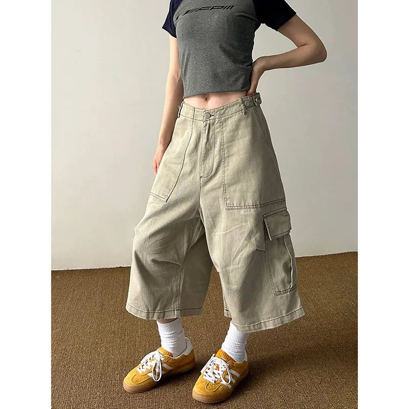 Vintage Loose Workwear Wide Leg Short