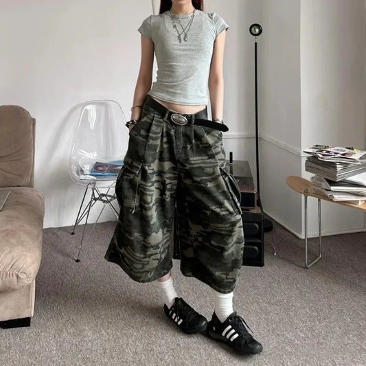 Versatile American Camouflage Loose Straight Jeans