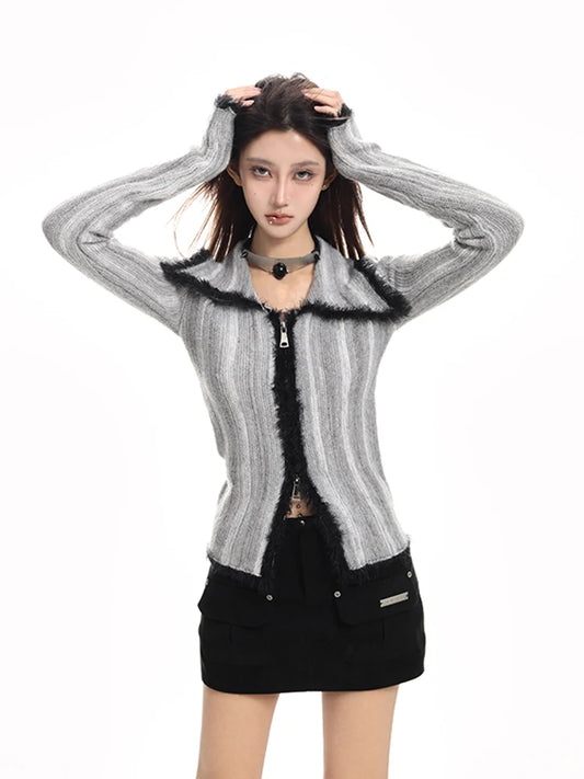 Stylish Knitted Zipper Cardigan Long Sleeve