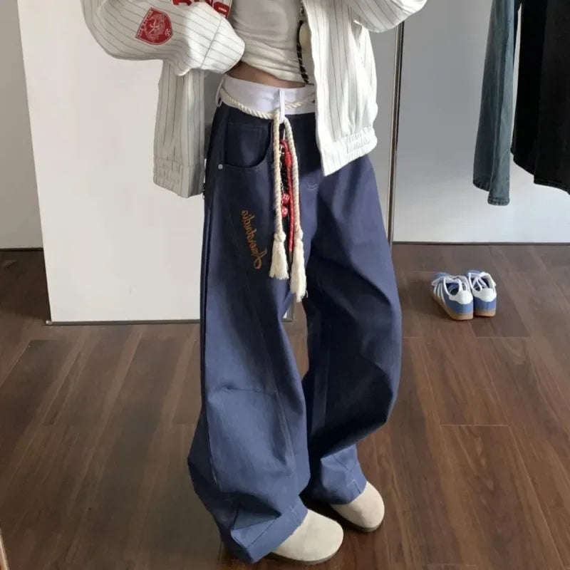 Versatile Retro Embroidered Heavy Work Jeans