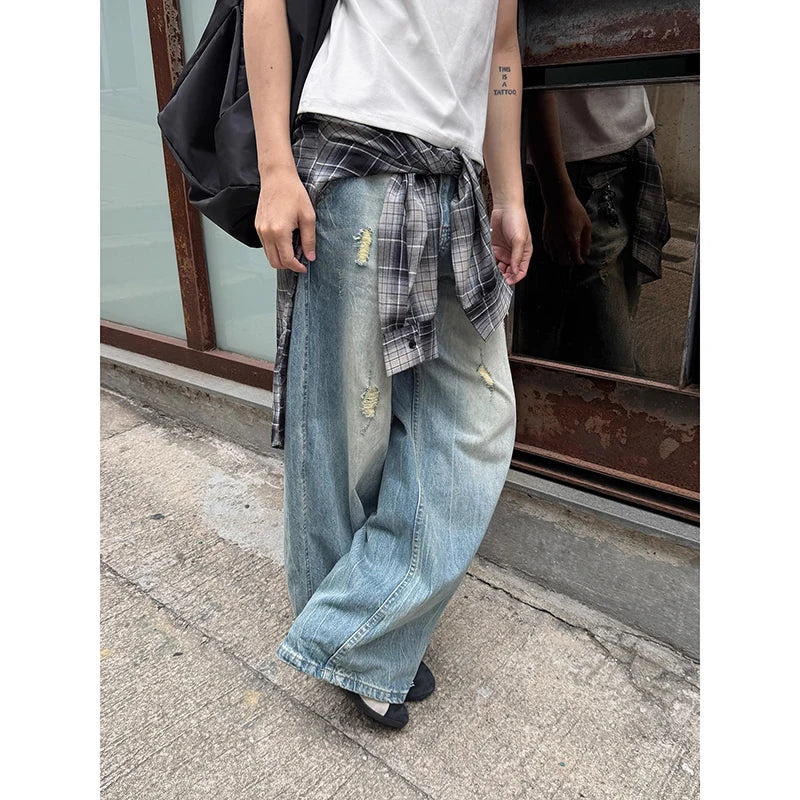 Blue Gothic Y2K Ripped Cargo Jeans