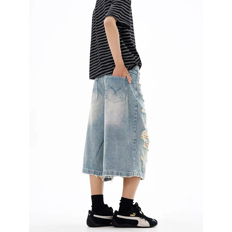Vintage Distressed Blue Denim Shorts Jeans