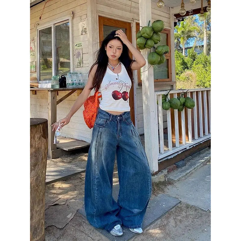 Blue Vintage Baggy Ripped Grunge Jeans