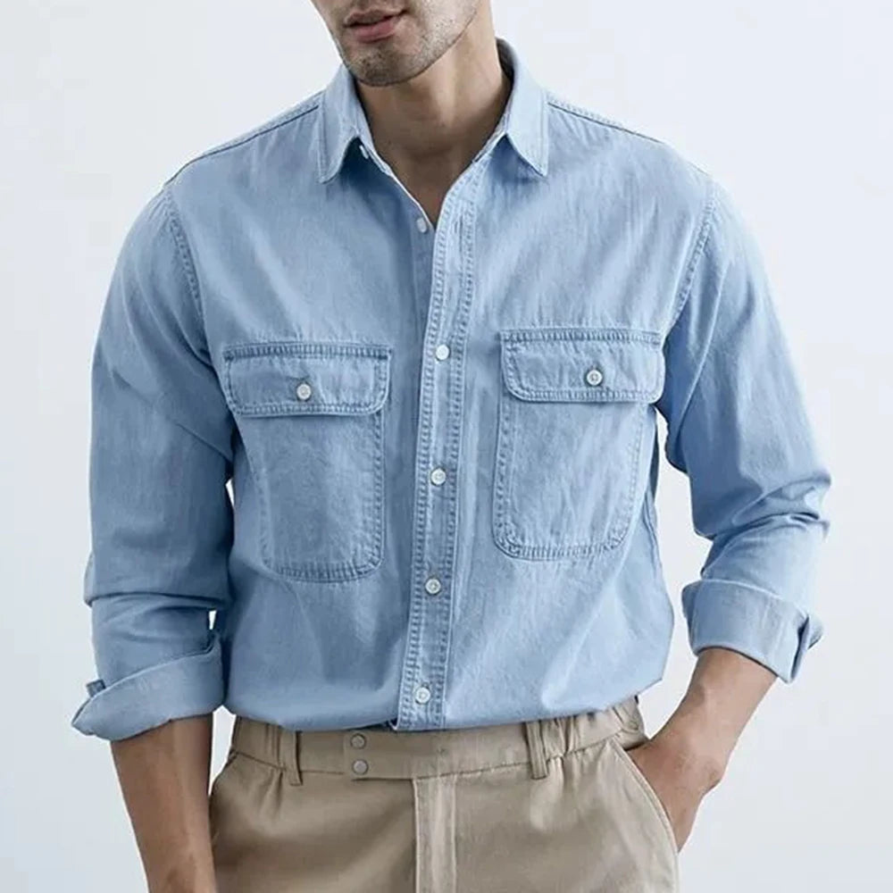 Moisture-Wicking Long-Sleeve Denim Shirt
