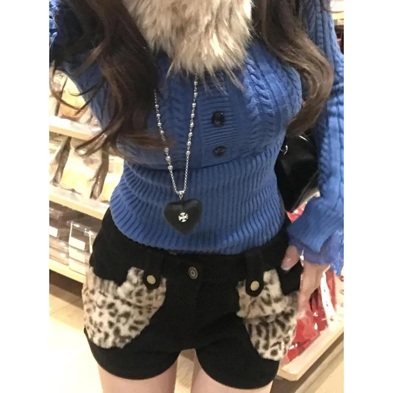 Leopard Print Vintage High Waisted Shorts