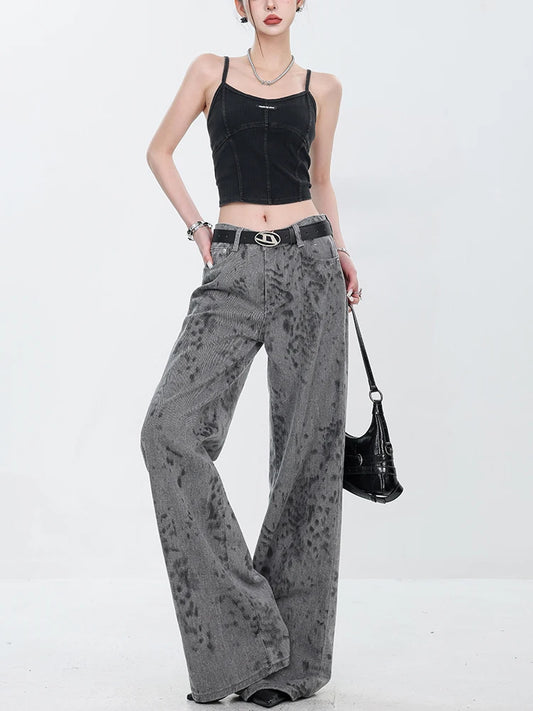 Vintage Print High Waisted Wide Jeans