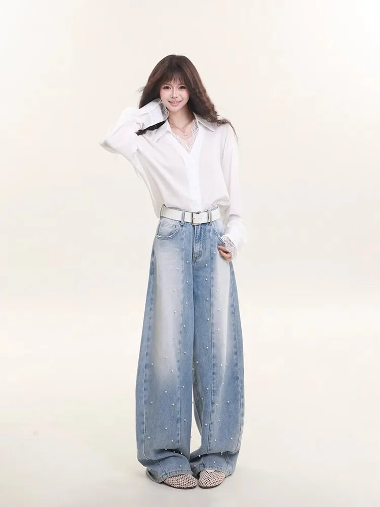 Vintage American Stitching Loose Straight Jeans