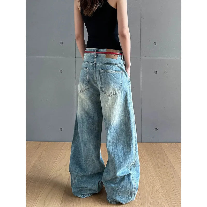 High Waist Torn Design Wide Jeans