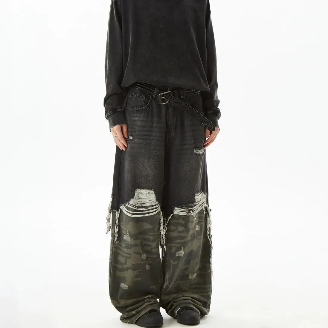 Retro Camouflage Splicing Loose Straight Jeans