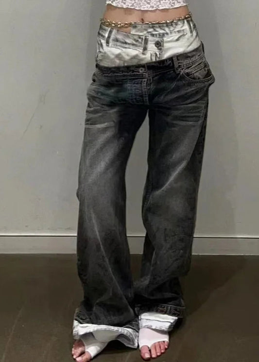 High Waisted Black Cargo Jeans