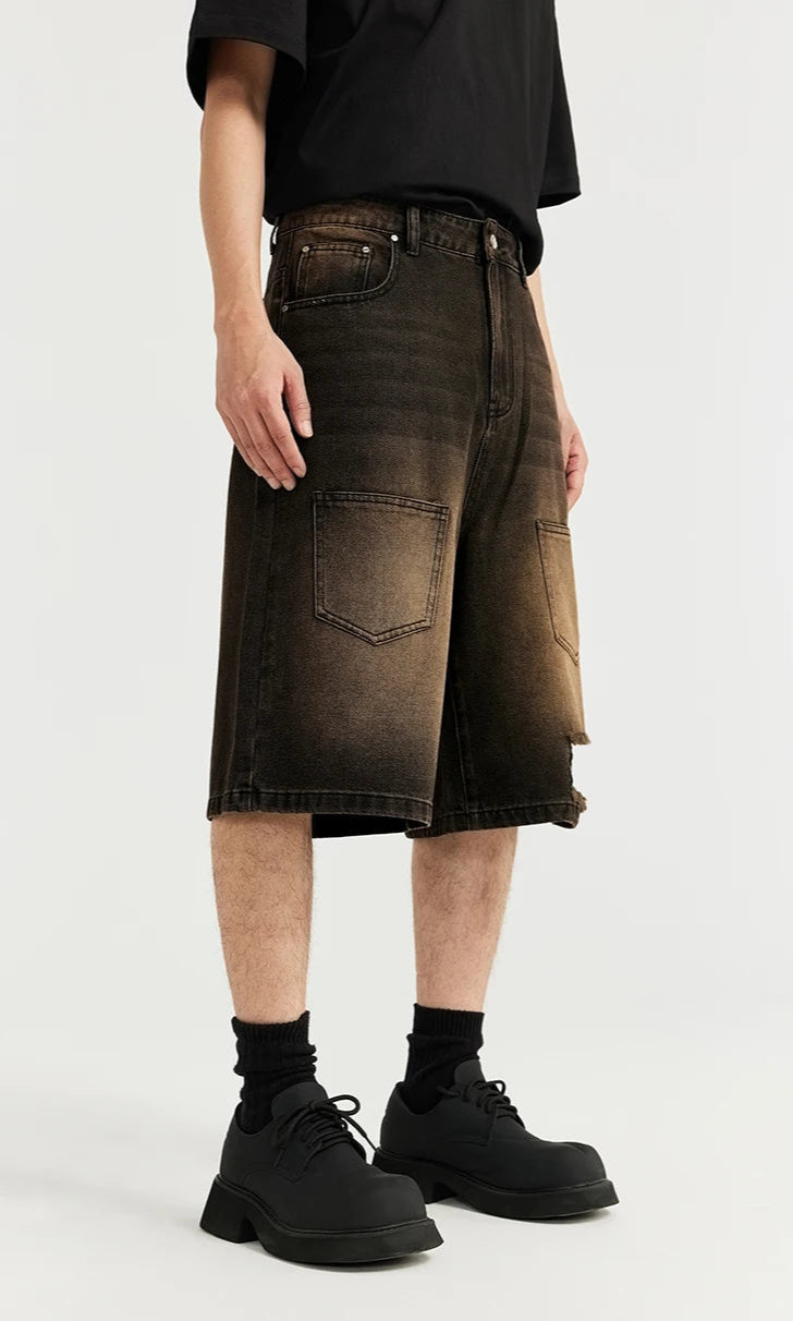 Vintage Ripped Distressed Cargo Denim Shorts