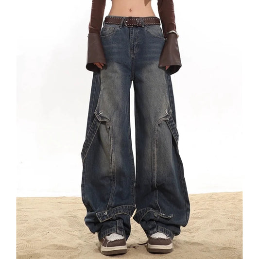 Blue Vintage High Waist Wide Jeans