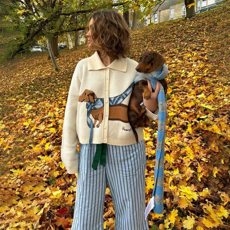 Cozy Chic Puppy Pattern Knit Cardigan