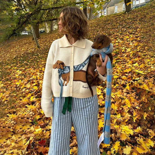 Cozy Chic Puppy Pattern Knit Cardigan