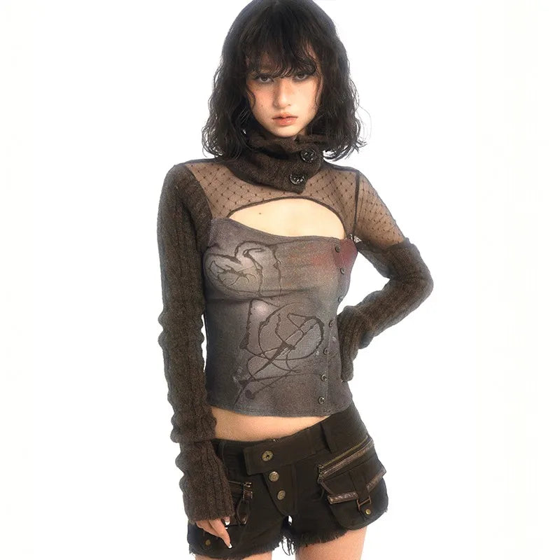 Vintage Patchwork Grunge Knitted Irregular T-Shirt