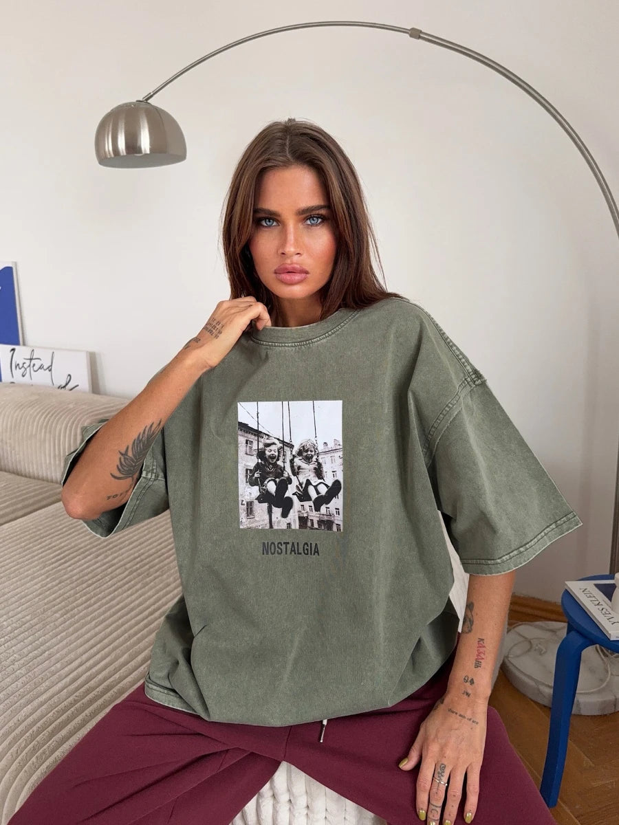Retro Vintage Printed Cotton T-Shirt