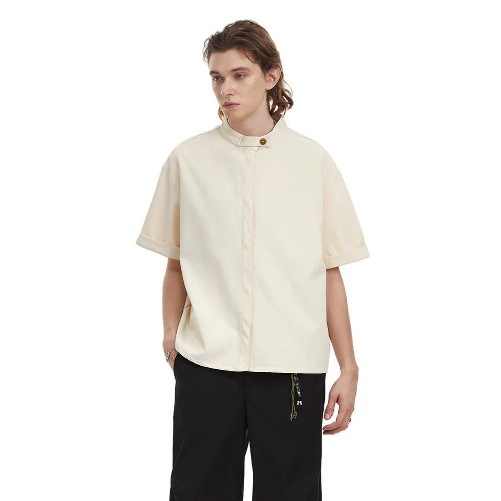 Retro Loose Fit Solid Color Shirt