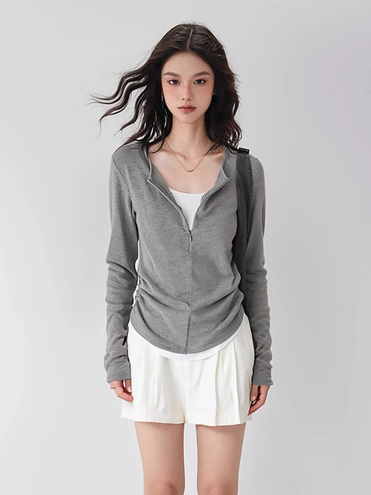 Stylish Korean Patchwork Long Sleeve T-Shirt