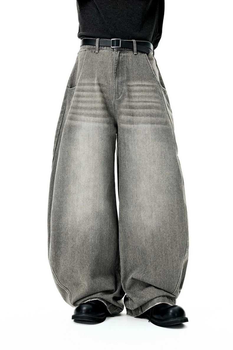 American Oversized Washed Denim Wide Jeans