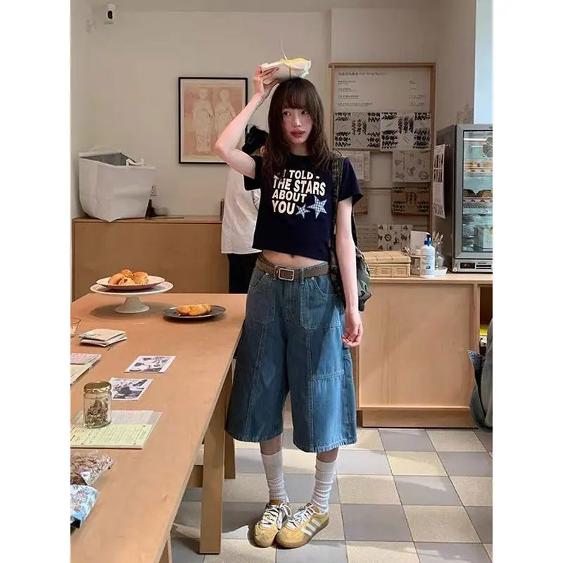 Vintage American Blue Denim Calf-Length Jorts