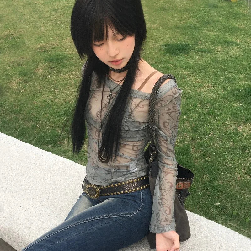 Grunge Aesthetic Mesh Japanese Sheer T-Shirt