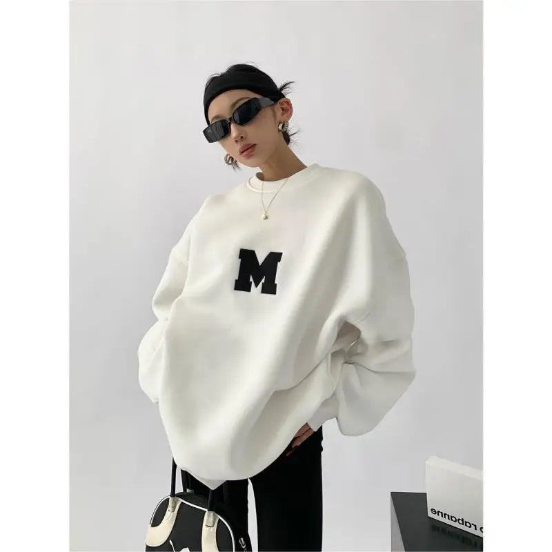 Gray Oversize Letter Embroidered Sweatshirt