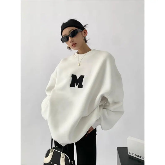 Gray Oversize Letter Embroidered Sweatshirt