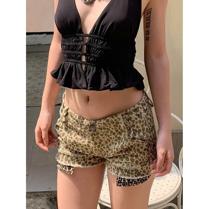 Irregular Leopard Print High Waist Shorts