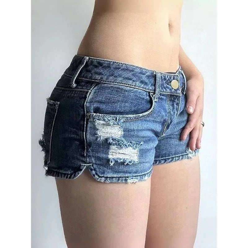 Vintage Low Waist Blue Denim Shorts