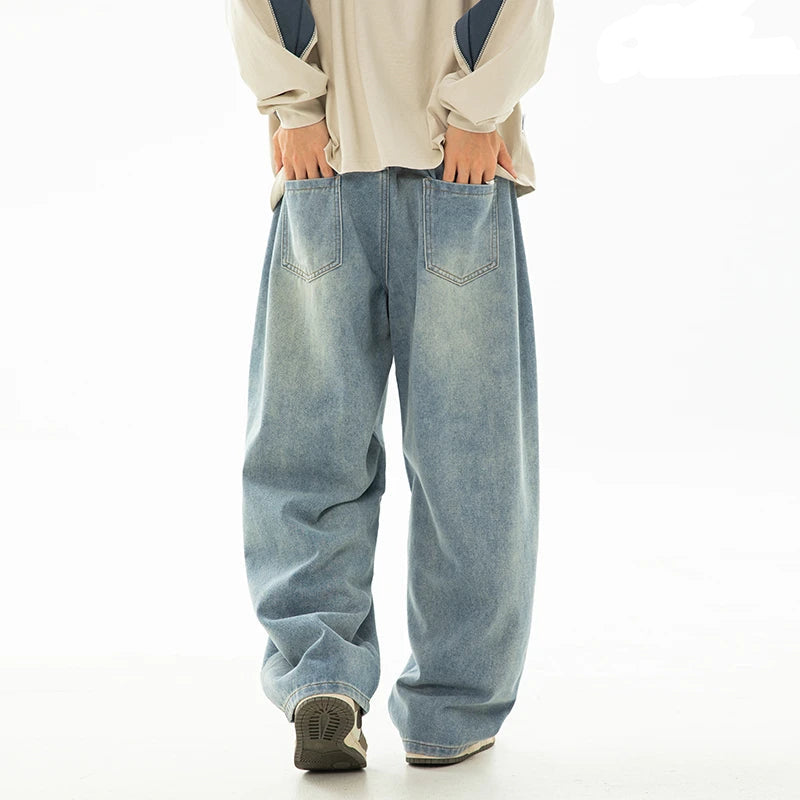 Retro Washed Oversized Split Structure Jeans