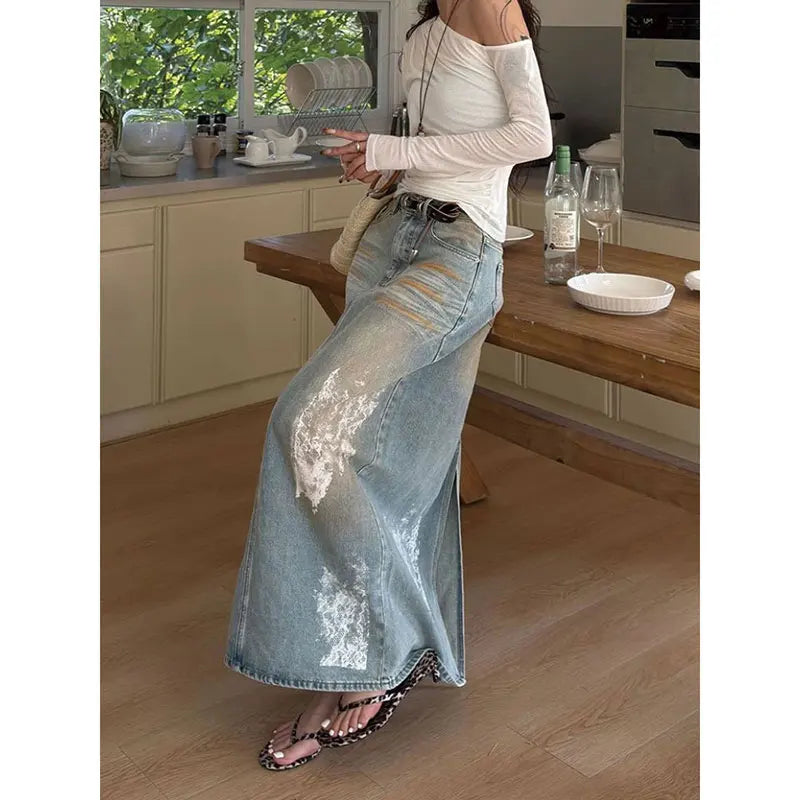 Slimming Vintage High Waisted Denim Skirt