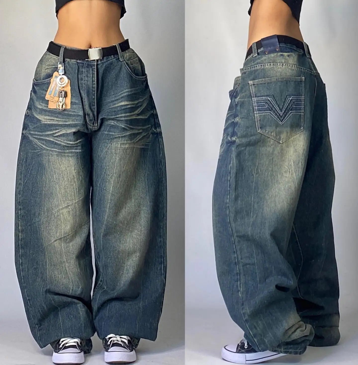 Vintage Black High Waist Wide Jeans