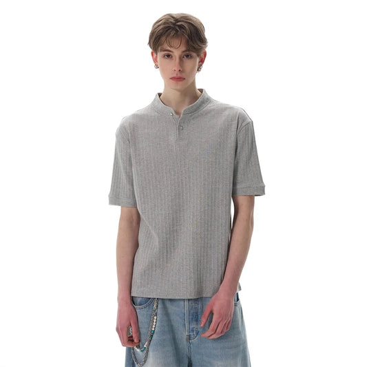 Classic Knit Henley Collar Casual T-Shirt