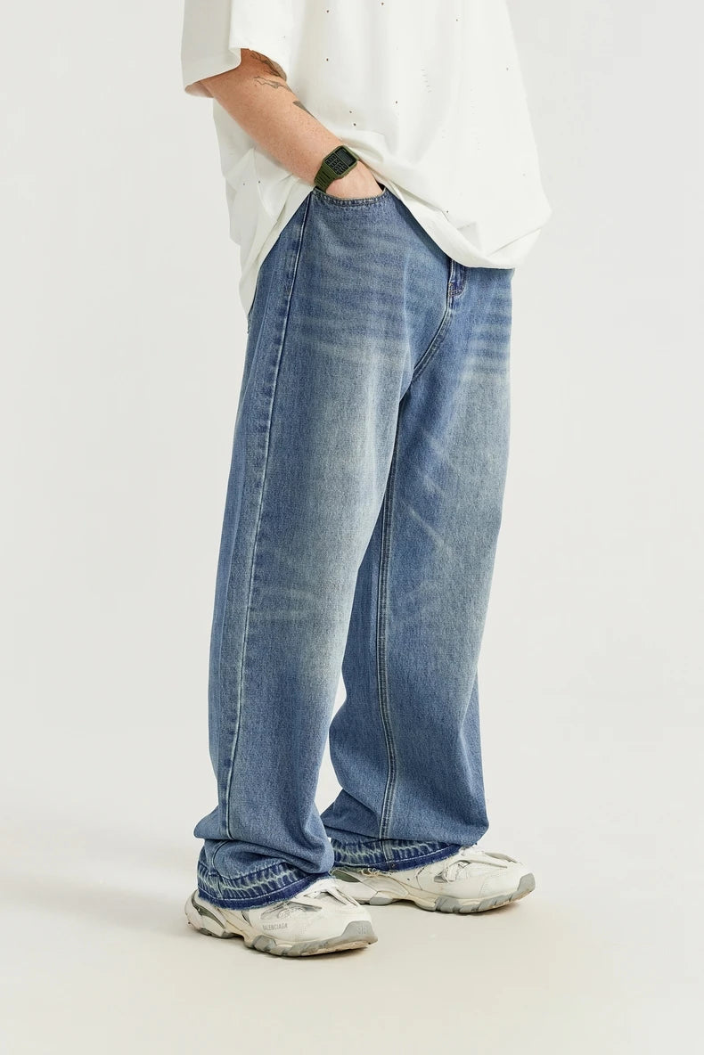 Vintage Washed Denim Classic Pants Jeans