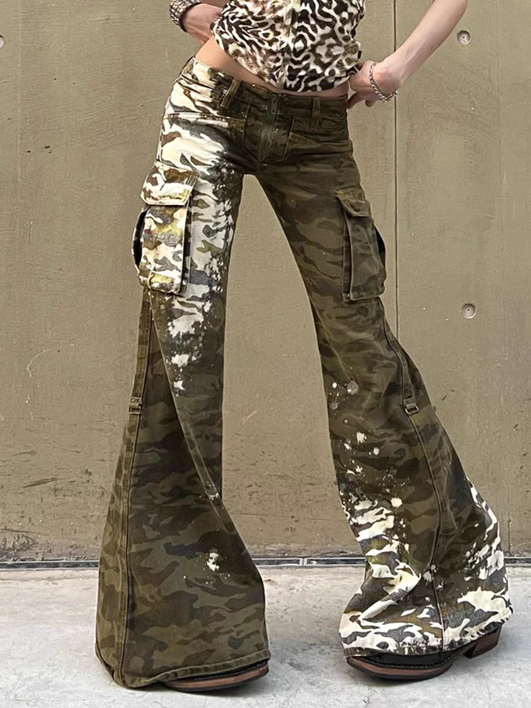 Vintage Camouflage High Waisted Wide Jeans